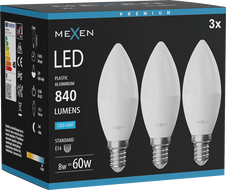 Mexen Nova 3x LED Lemputė E14, C37, 8W, Šalta - 6500K, 840 lm - L102-E14-0865-01x03