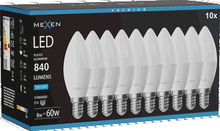 Mexen Nova 10x LED lemputė E14, C37, 8W, Šalta - 6500K, 840 lm - L102-E14-0865-01x10