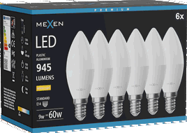 Mexen Nova 6x LED Lemputė E14, C37, 9W, Šilta - 3000K, 945 lm - L102-E14-0930-01x06