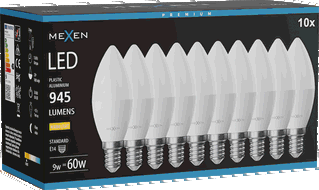 Mexen Nova 10x LED lemputė E14, C37, 9W, Šilta - 3000K, 945 lm - L102-E14-0930-01x10