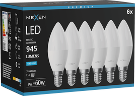 Mexen Nova 6x LED Lemputė E14, C37, 9W, Šalta - 6500K, 945 lm - L102-E14-0965-01x06