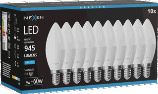 Mexen Nova 10x LED lemputė E14, C37, 9W, šalta - 6500K, 945 lm - L102-E14-0965-01x10