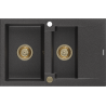 Mexen Gaspar granitinė 1,5 kamerų plautuvė su nutekėjimu 737 x 475 mm, juoda dėmelėta, auksinis sifonas - 6507731505-76-G