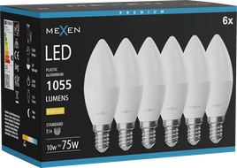 Mexen Nova 6x LED lemputė E14, C37, 10W, Šilta - 3000K, 1055 lm - L102-E14-1030-01x06