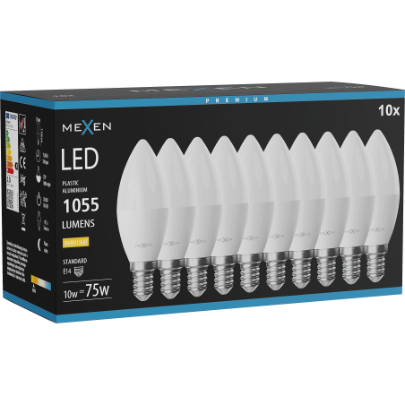 Mexen Nova 10x LED lemputė E14, C37, 10W, Šilta - 3000K, 1055 lm - L102-E14-1030-01x10