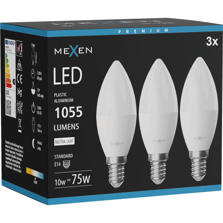 Mexen Nova 3x LED lemputė E14, C37, 10W, Neutralus - 4000K, 1055 lm - L102-E14-1040-01x03