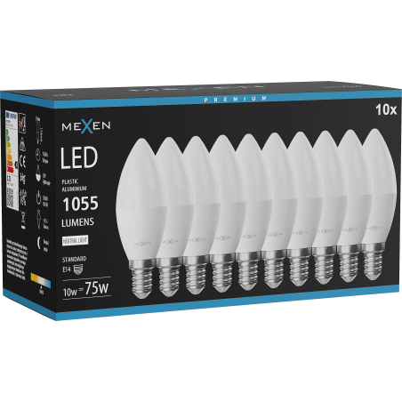 Mexen Nova 10x LED lemputė E14, C37, 10W, Neutrali - 4000K, 1055 lm - L102-E14-1040-01x10