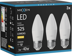 Mexen Nova 3x LED lemputė E27, C37, 5W, Šilta - 3000K, 525 lm - L102-E27-0530-01x03