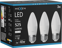 Mexen Nova 3x LED lemputė E27, C37, 5W, Neutralus - 4000K, 525 lm - L102-E27-0540-01x03