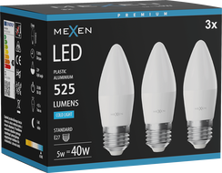 Mexen Nova 3x LED lemputė E27, C37, 5W, Šalta - 6500K, 525 lm - L102-E27-0565-01x03