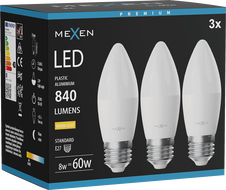 Mexen Nova 3x LED lemputė E27, C37, 8W, Šilta - 3000K, 840 lm - L102-E27-0830-01x03