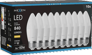 Mexen Nova 10x LED lemputė E27, C37, 8W, Šilta - 3000K, 840 lm - L102-E27-0830-01x10