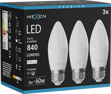 Mexen Nova 3x LED lemputė E27, C37, 8W, Neutrali - 4000K, 840 lm - L102-E27-0840-01x03