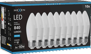 Mexen Nova 10x LED lemputė E27, C37, 8W, Šaltas - 6500K, 840 lm - L102-E27-0865-01x10
