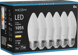 Mexen Nova 6x LED lemputė E27, C37, 10W, Šilta - 3000K, 1055 lm - L102-E27-1030-01x06