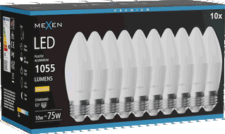 Mexen Nova 10x LED lemputė E27, C37, 10W, Šilta - 3000K, 1055 lm - L102-E27-1030-01x10