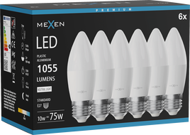 Mexen Nova 6x LED lemputė E27, C37, 10W, Neutralus - 4000K, 1055 lm - L102-E27-1040-01x06