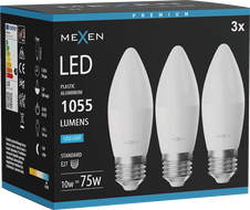 Mexen Nova 3x LED lemputė E27, C37, 10W, Šalta - 6500K, 1055 lm - L102-E27-1065-01x03