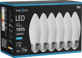 Mexen Nova 6x LED lemputė E27, C37, 10W, Šalta - 6500K, 1055 lm - L102-E27-1065-01x06