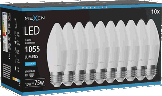 Mexen Nova 10x LED lemputė E27, C37, 10W, šalta - 6500K, 1055 lm - L102-E27-1065-01x10