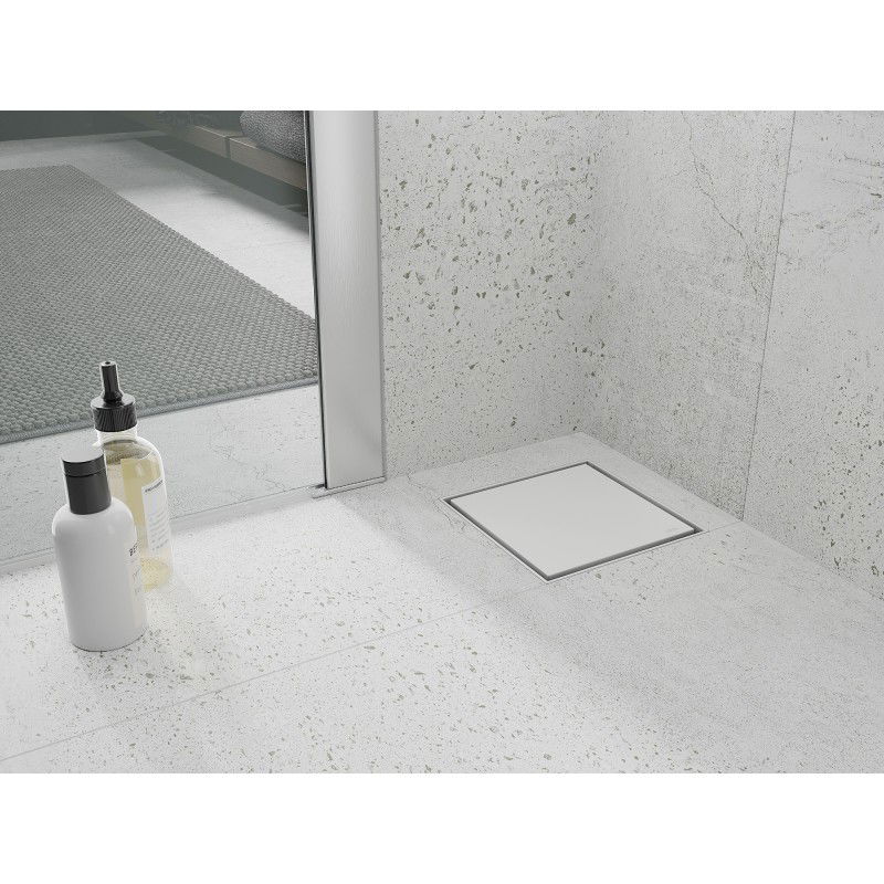 Mexen Flat-Q M13 grindų kvadratinis nutekamasis kanalizacijos dangtis 15 x 15 cm, baltas - 1210015