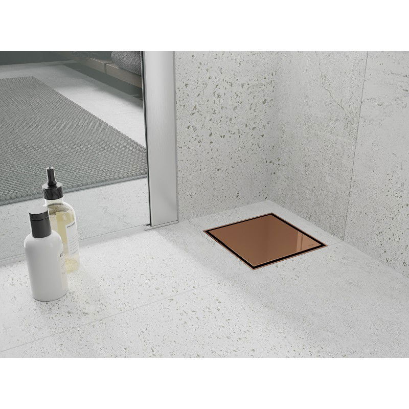 Mexen Flat-Q M13 kvadratinis grindų latakas 12 x 12 cm, rožinis auksas - 1610012