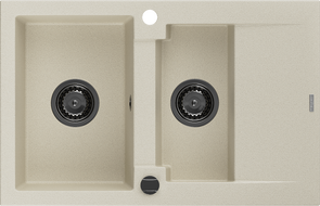 Mexen Gaspar granitinė plautuvė 1,5-erdvių su drenažu 737 x 475 mm, smėlio spalvos, juodas sifonas - 6507731505-69-B