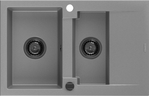 Mexen Gaspar granitinė 1,5 kamerų plautuvė su lašėjimu 737 x 475 mm, pilka, sifonas juodas - 6507731505-71-B