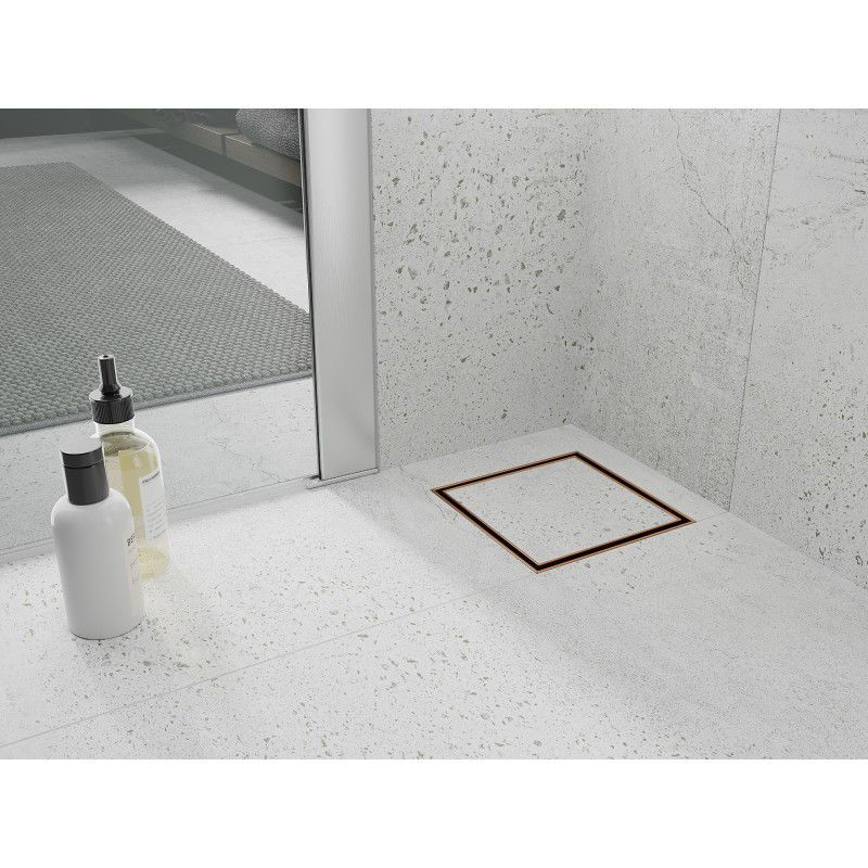 Mexen Flat-Q M13 kvadratinis grindų latakas 15 x 15 cm, šepečiu valytas varis - 1C10015