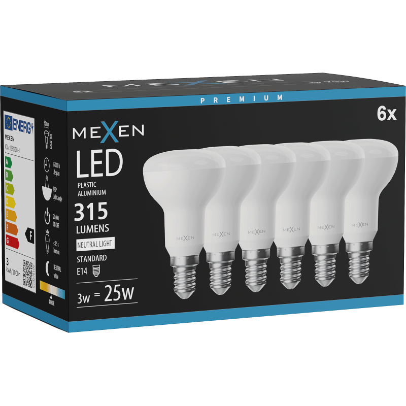 Mexen Nova 6x LED lemputė E14, R50, 3W, Neutralus - 4000K, 315 lm - L103-E14-0340-01x06