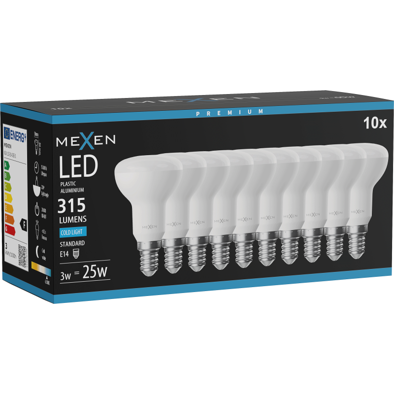 Mexen Nova 10x LED lemputė E14, R50, 3W, Šalta - 6500K, 315 lm - L103-E14-0365-01x10
