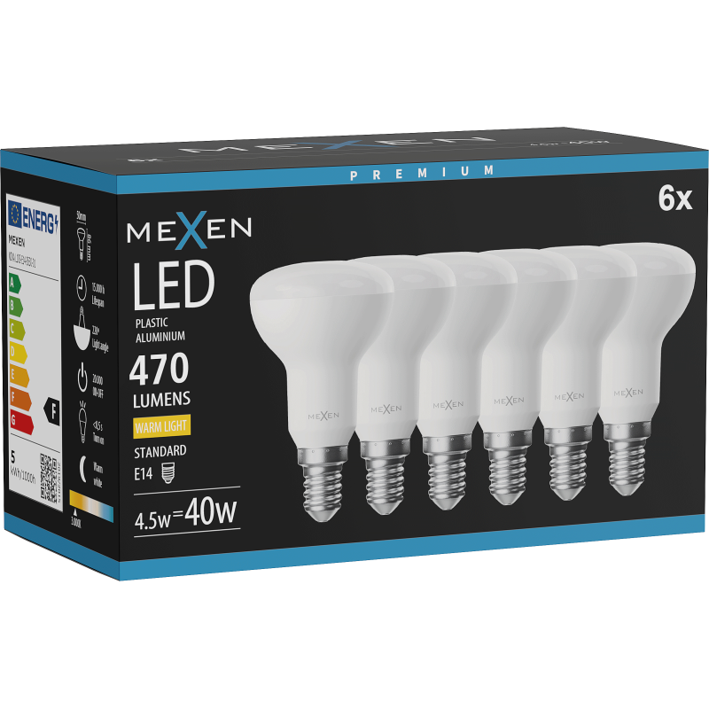 Mexen Nova 6x LED lemputė E14, R50, 4,5W, Šilta - 3000K, 470 lm - L103-E14-0530-01x06