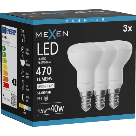 Mexen Nova 3x LED lemputė E14, R50, 4,5W, Neutrali - 4000K, 470 lm - L103-E14-0540-01x03