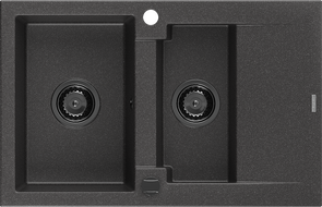 Mexen Gaspar granito plautuvė 1,5 kamerų su nutekėjimu 737 x 475 mm, juoda taškuota, sifonas juodas - 6507731505-76-B