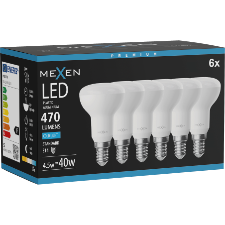 Mexen Nova 6x LED lemputė E14, R50, 4,5W, Šalta - 6500K, 470 lm - L103-E14-0565-01x06