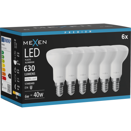 Mexen Nova 6x LED lemputė E14, R50, 6W, Neutralus - 4000K, 630 lm - L103-E14-0640-01x06