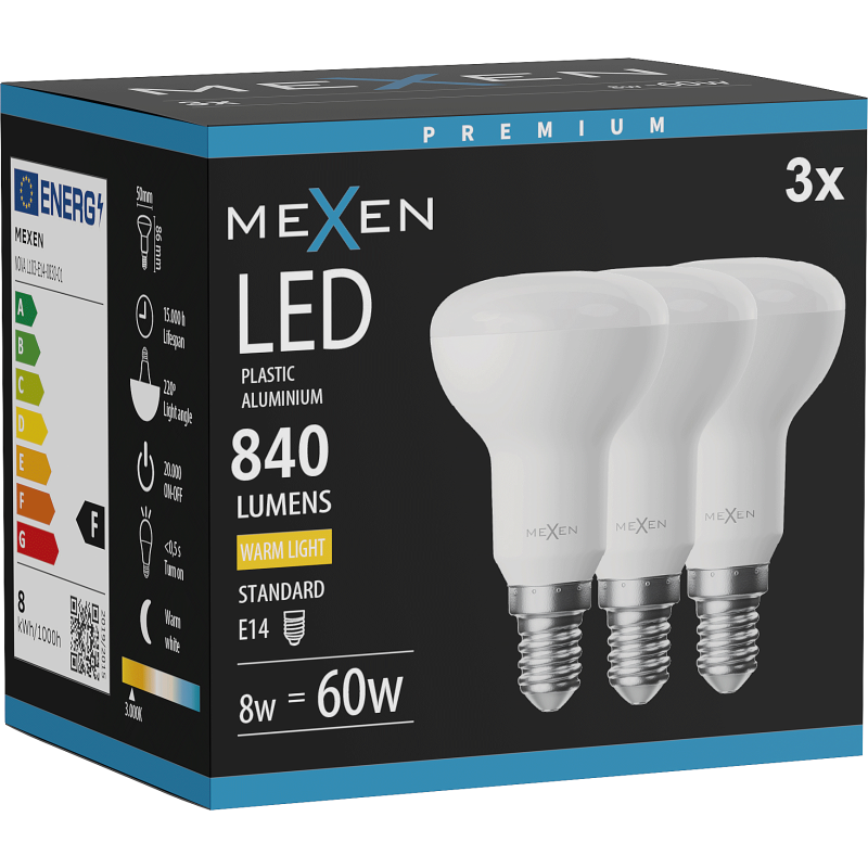 Mexen Nova 3x LED lemputė E14, R50, 8W, Šilta - 3000K, 840 lm - L103-E14-0830-01x03