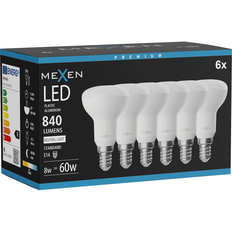 Mexen Nova 6x LED lempučių E14, R50, 8W, Neutrali - 4000K, 840 lm - L103-E14-0840-01x06