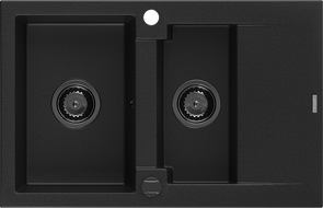 Mexen Gaspar granitinis plautuvė 1,5 skyriumi su nuvarvėjimo lentyna 737 x 475 mm, juoda, juodas sifonas - 6507731505-77-B