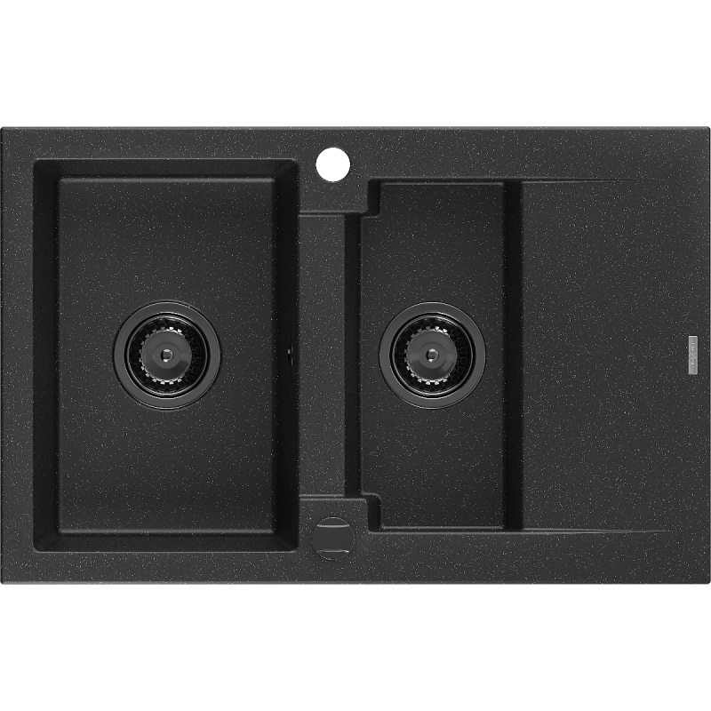 Mexen Gaspar 1,5 skylių granito kriauklė su nutekėjimu 737 x 475 mm juoda/sidabrinė metalika, juodas sifonas - 6507731505-73-B