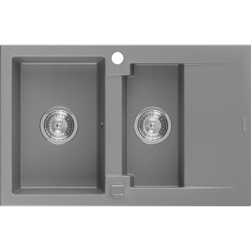 Mexen Gaspar granito kriauklė 1,5 skyrių su nutekamu plotu 737 x 475 mm, pilka, sifonas chromas - 6507731505-71