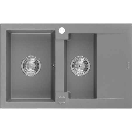 Mexen Gaspar granito kriauklė 1,5 skyrių su nutekamu plotu 737 x 475 mm, pilka, sifonas chromas - 6507731505-71