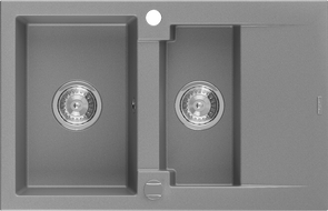 Mexen Gaspar 1,5 kamerų granitinė plautuvė su lašintuvu 737 x 475 mm, pilka, chromuota sifonas - 6507731505-71