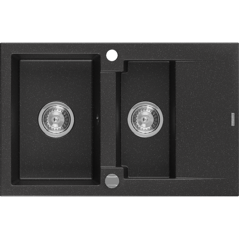 Mexen Gaspar grindinis plautuvas 1,5 skyrių su nusausintuvu 737 x 475 mm, juodas/sidabrinis metalikas, chromuotas sifonas