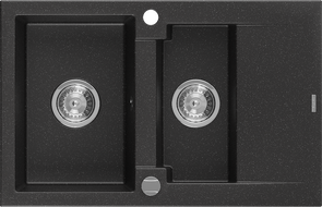 Mexen Gaspar grindinis plautuvas 1,5 skyrių su nusausintuvu 737 x 475 mm, juodas/sidabrinis metalikas, chromuotas sifonas