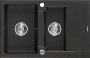 Mexen Gaspar granitinė plautuvė 1,5-skyrių su džiovinimo lentyna 737 x 475 mm, juoda/auksinis metalikas, chromuotas sifonas