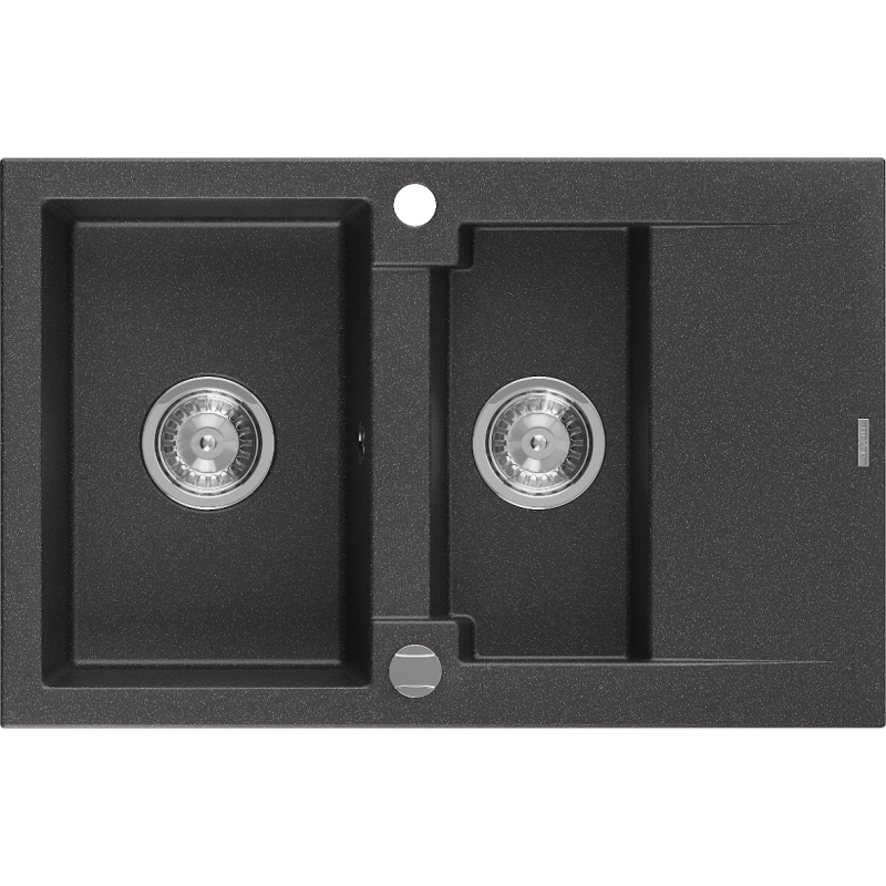 Mexen Gaspar 1,5 skyrių granitinė kriauklė su nutekėjimu 737 x 475 mm, juoda su dėmelėmis, chromo sifonas - 6507731505-76