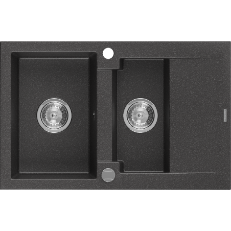 Mexen Gaspar 1,5 skyrių granitinė kriauklė su nutekėjimu 737 x 475 mm, juoda su dėmelėmis, chromo sifonas - 6507731505-76