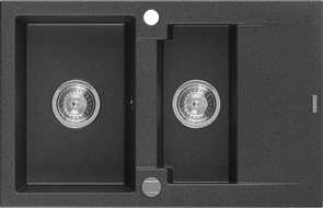 Mexen Gaspar 1,5 skyrių granitinė kriauklė su nutekėjimu 737 x 475 mm, juoda su dėmelėmis, chromo sifonas - 6507731505-76