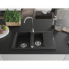 Mexen Gaspar granitinė virtuvės plautuvė 1,5 skylių su lašintuvu 737 x 475 mm, juoda, chromuotas sifonas - 6507731505-77